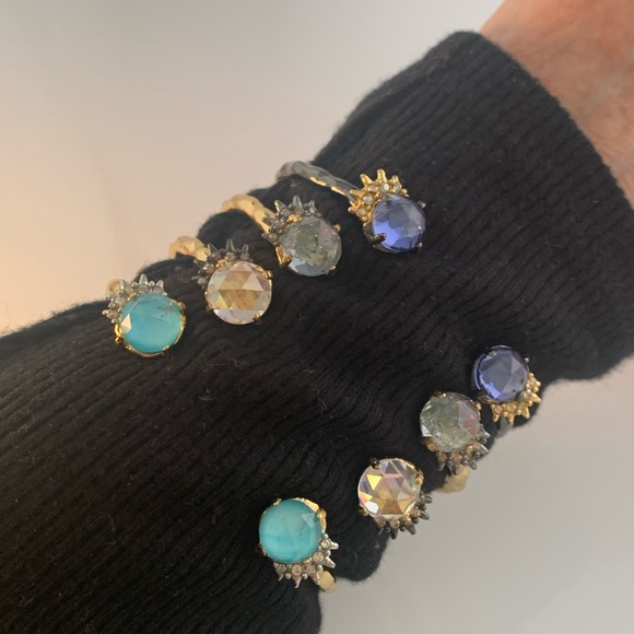 ALEXIS BITTAR 4 Vintage Miss Havisham 4 Hammered Spiked Gemstone Cuff Bracelets - Picture 3 of 8